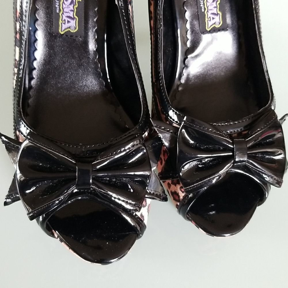 Funtasma Leopard Print Retro 50's Pin Up Peep Toe Heels Size 8 - Picture 10 of 12
